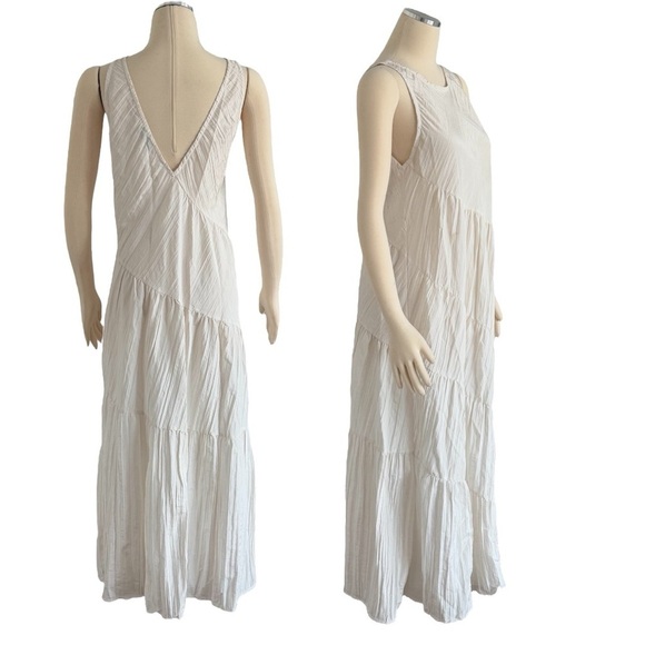 REBECCA TAYLOR Tiered Crinkle Sleeveless silhouette V Back  Maxi Dress Small NEW - Picture 12 of 13